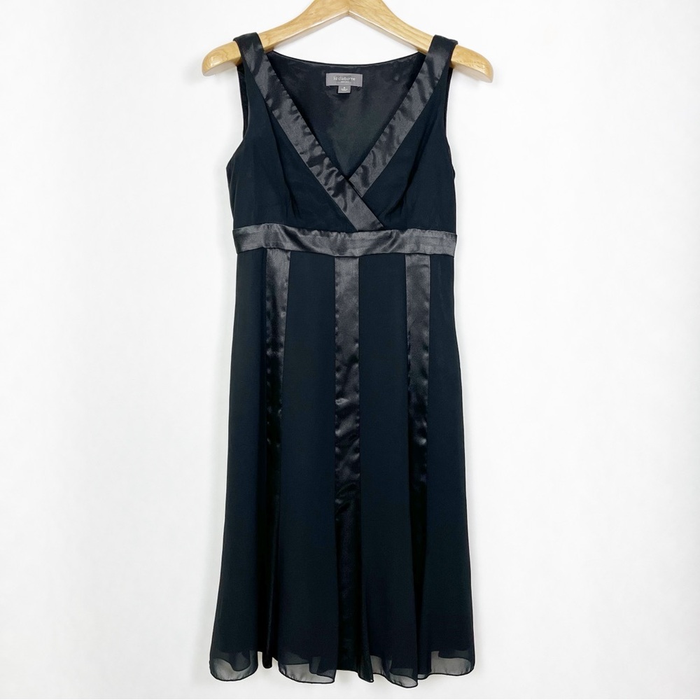 Elegant Black V-Neck Satin Trim Dress
